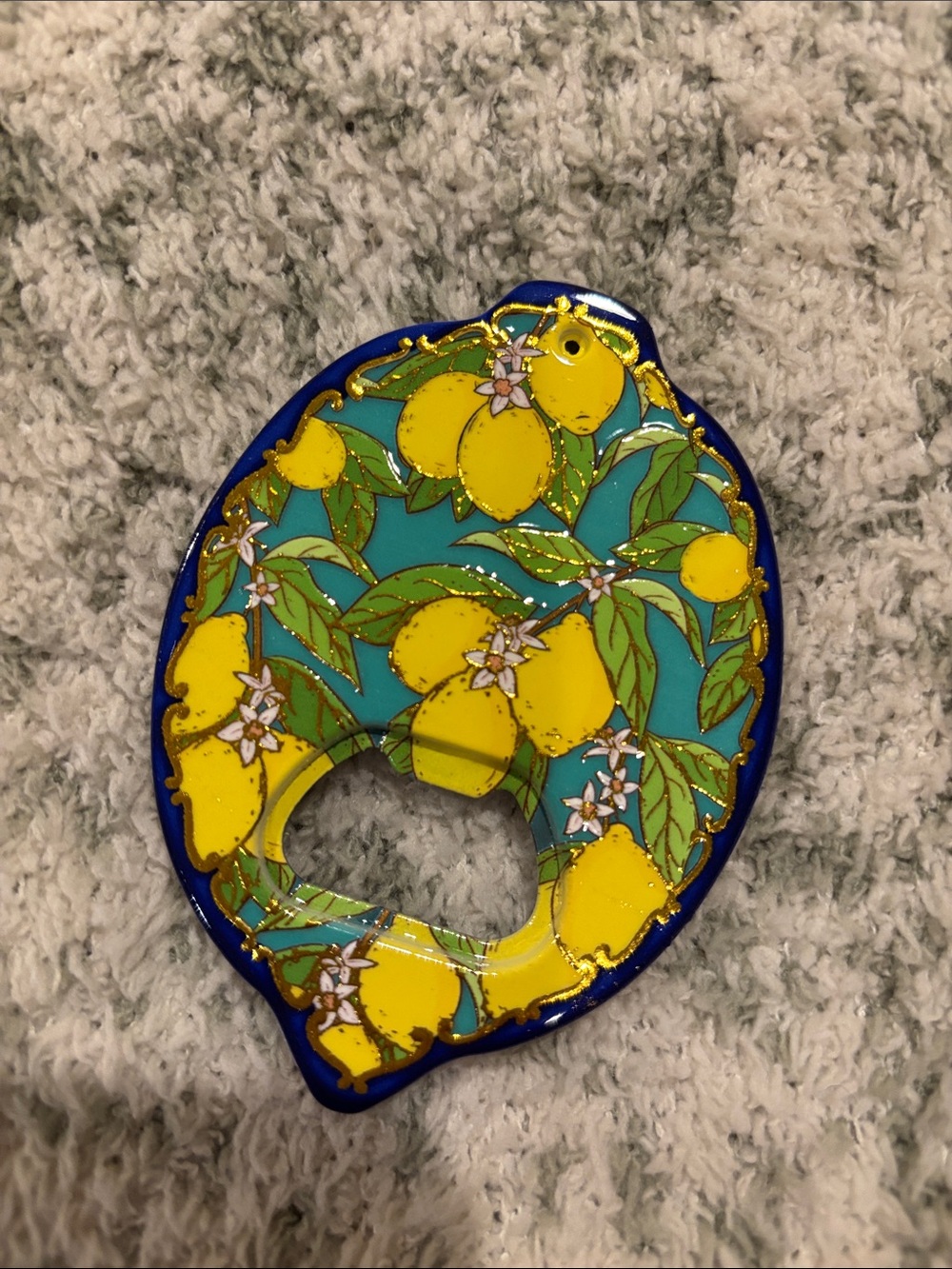 Lemon Shaped Lemon Designer Amalfi Enamel Bottle Opener NWT 3.75x2.75”
